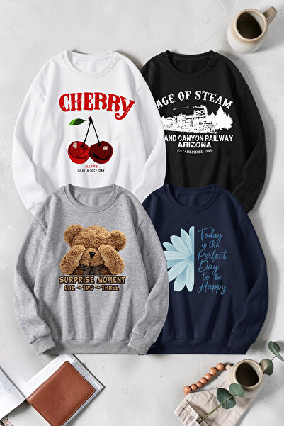 uyguntarz Unisex Mixed Printed Crew Neck Sweatshirt Set – Pack of 4