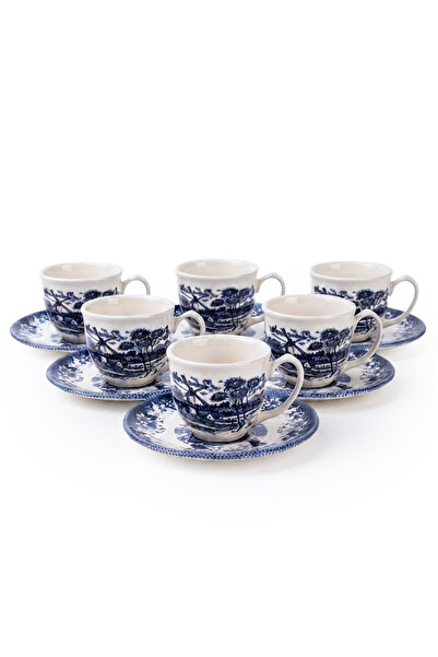 Claytan Earthenware Classic Windmill Pattern Blue Espresso Cup & Saucer Set, ...