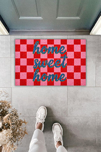 Dormot Home Sweet Home Pembe Dama Desenli Koko Kapı Paspası | 45x70 cm