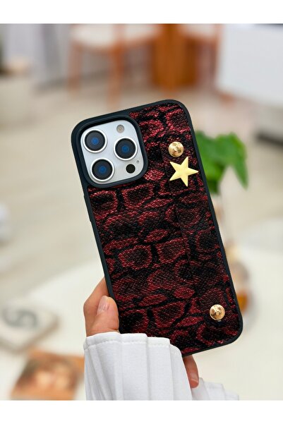 Go Aksesuar Iphone 14 PROMAX Uyumlu Tutacaklı Yıldız Tasarımlı Deri Görünümlü...