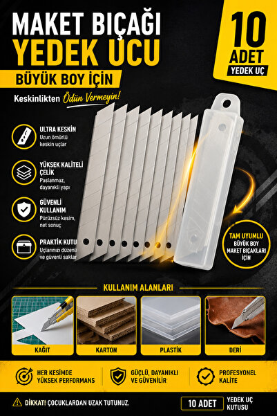 ANI OFİS KIRTASİYE A K Maket Bıçağı Yedek Ucu Büyük Boy İçin 10'lu Paket Pasl...