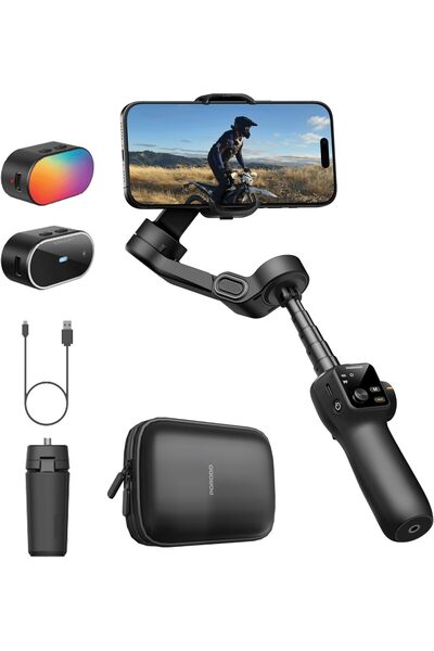 porodo VELOCAM 3-Axis Gimbal Stabilizer for iPhone & Android, Smart Face Trac...