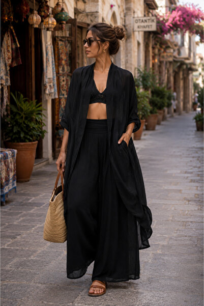 EREN STYLE Σετ παντελονιού Itayan Silk Λεπτομερές Oversize Kaftan