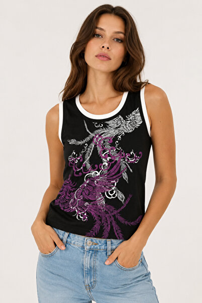 None Wear Black Phoenix White Striped Y2K Strappy Crop Top
