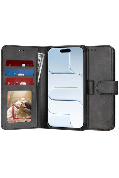 Techsuit Калъф за iPhone 17 Air, Дневник, черен - черен