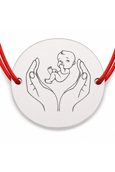 Simoshop Brățară argint 925 cu bănuț mâini care țin bebelușul, șnur reglabil ...