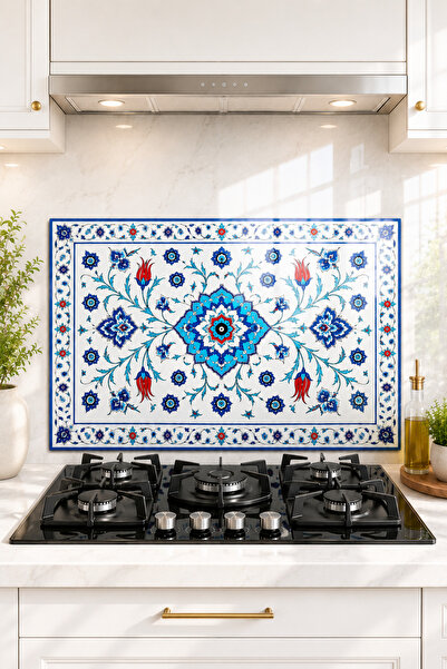 Decorita Cam Ocak Arkası Koruyucu | Sultan Mavisi Çini Desenli