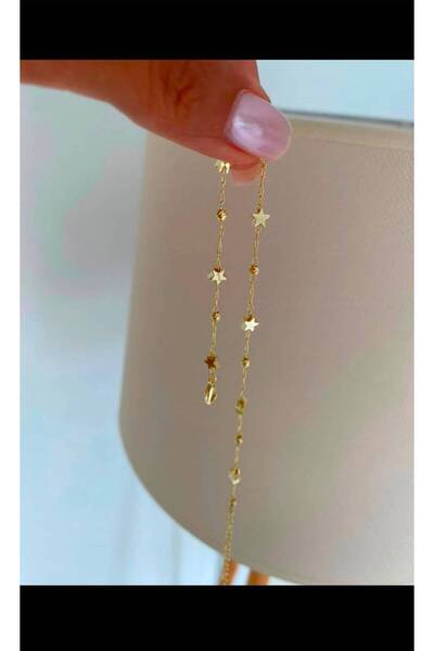 Bade Jewelry FD 14K Gold Yıldız ve Dorika Detaylı Kararmaz Çelik Şık Halhal