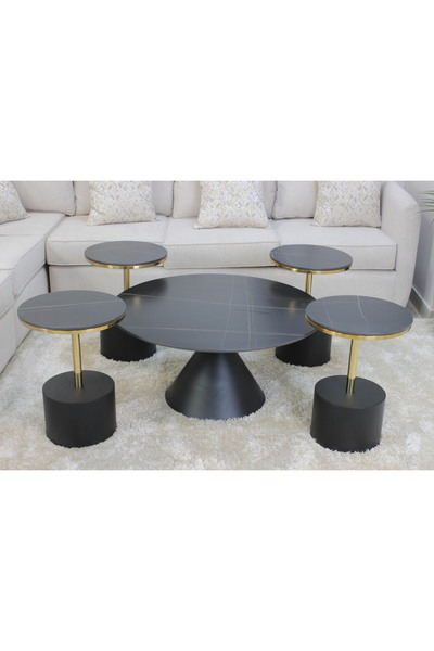 GLAMOURE HOME طقم طاولات خدمة وضيافة ذكية مودرن خماسية (يتكون من 5 قطع: 1 طاو...