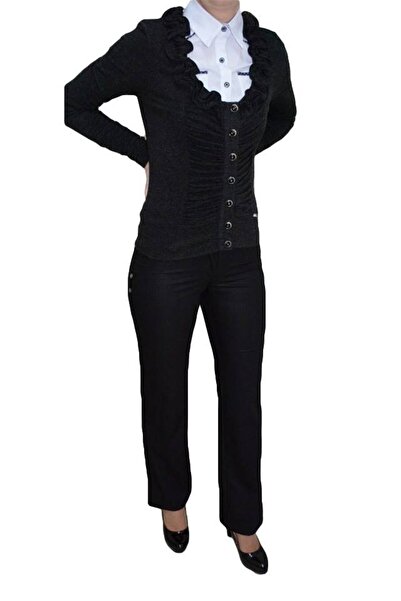 OEM Pantalon cu buzunare apretate, nuanta de negru, fermoar
