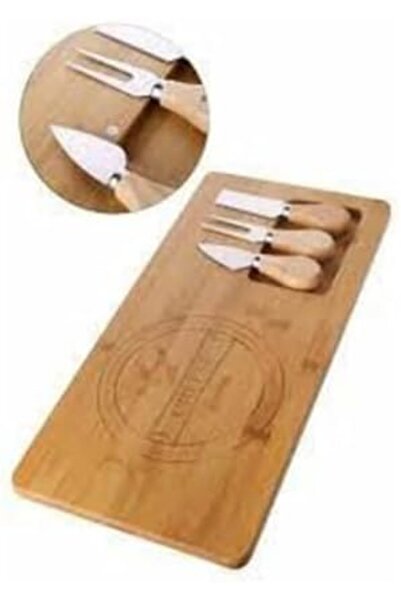 Yıldızan Bamboo Cheese Serving Board and 3-Piece Knife Set – Natural Wood Ser...