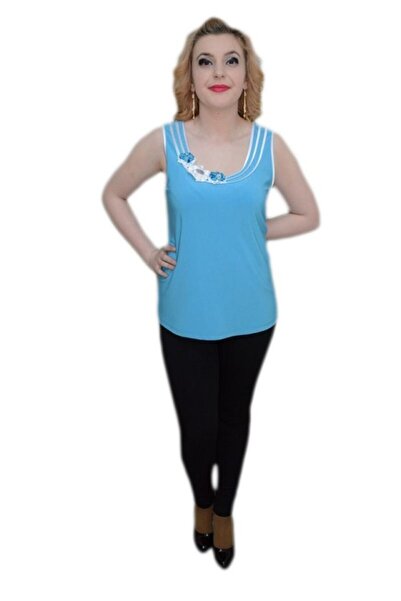 OEM Bluza deosebita, nuanta de albastru, design de flori aplicat
