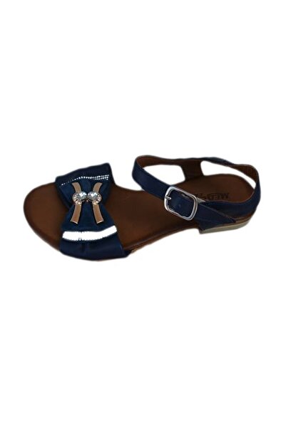 OEM Sanda casual, bleumarin, din piele naturala, cu bareta lata