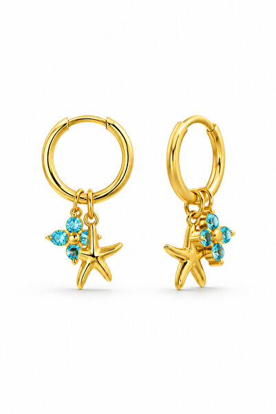 Zundesilver 15mm Dangle Starfish and Flower Steel Earrings