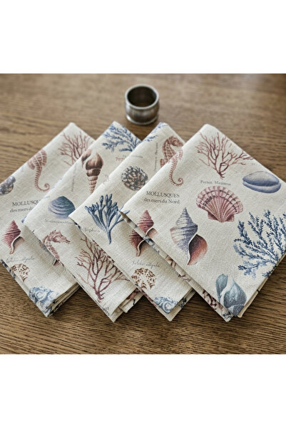 Fabric by Gülçin KETEN PAMUKLU KUMAŞ DENİZ CANLILARI 4'lü Peçete-servis Set 3...