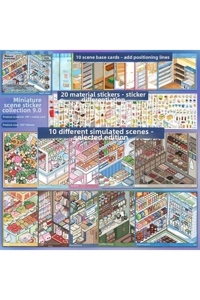 Choice1 B New Cute 3D Scenery Stickers Large Size PET Shop Scene Sticker 10 S...