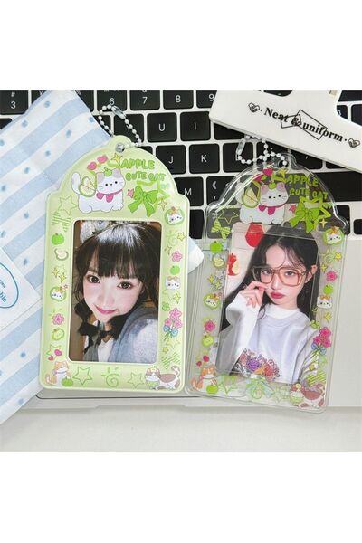 Choice 2pcs B 2pcs Cute Cartoon Cat Card Holder Green Tone Ins Style PVC Kpop...