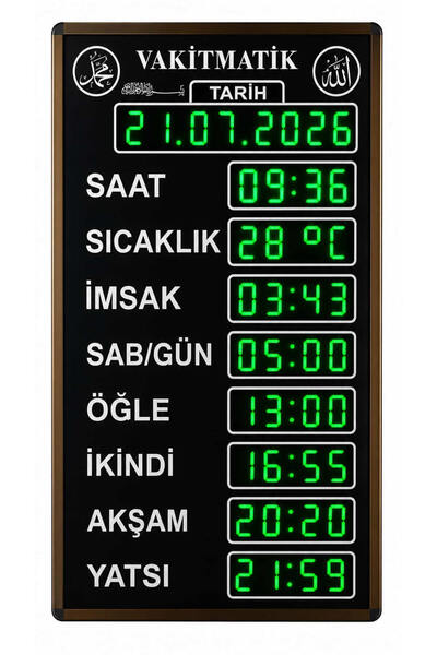 Vakitmatik Büyükboy, Yeşil Renk, Kasa: 40x72 cm