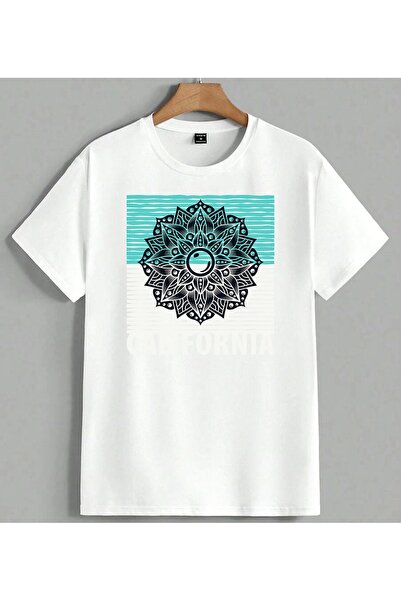 ELFERA California Mandala Turkish Printed Unisex Oversize T-Shirt White