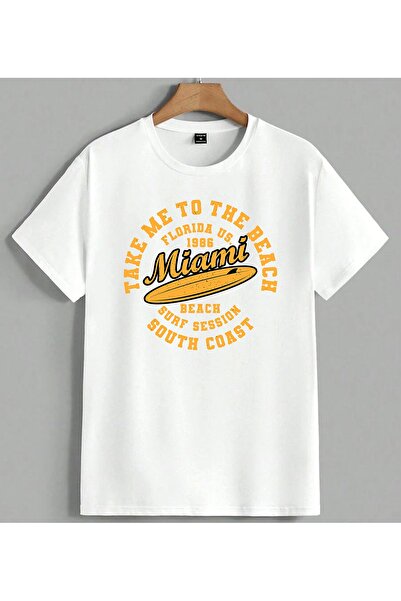 ELFERA Majica kratkih rukava Miami Beach Surfing Vintage print unisex oversiz...