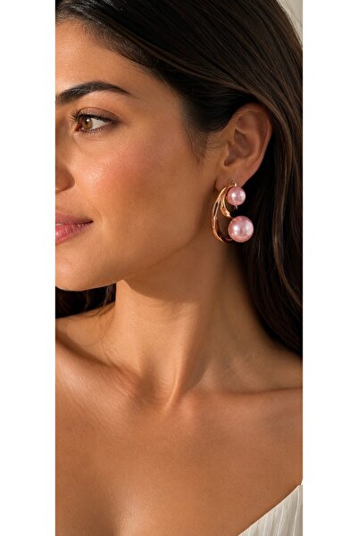 ANKA JEWELLRY أقراط نسائية من الفولاذ باللون الذهبي مع تفاصيل من اللؤلؤ الورد...