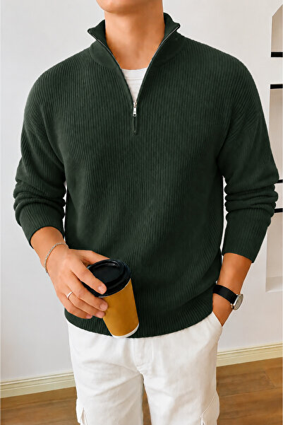 oneoff Men's Premium Half-Zip Ribbed Knit Sweater
