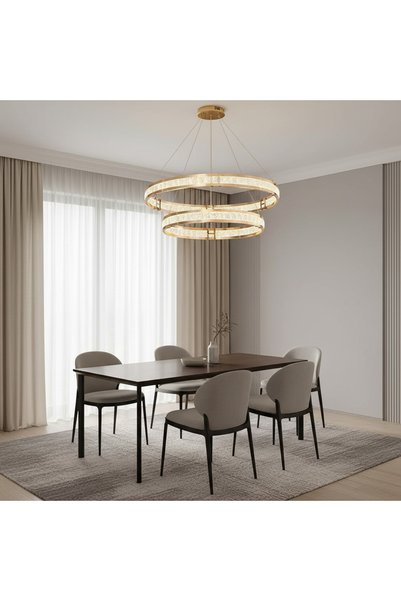 DIGITAL Merchandise Candelabru Cristal, LINDERHOF Magno, 61W, Diametru 60cm, Lumina Rece/Calda/Neutra, Auriu, Inaltime Reglabila