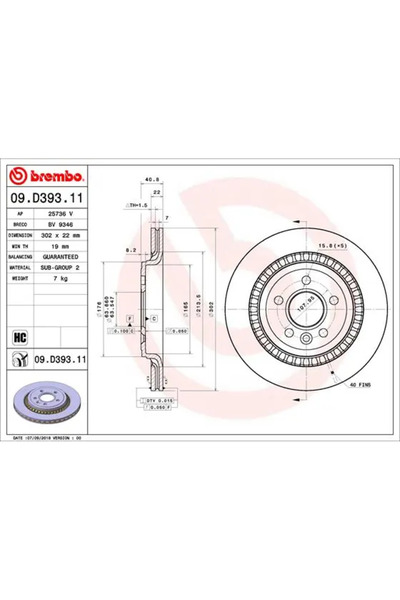 Brembo Set Discuri De Frana 09.D393.11 Volvo S60 2/S80 2/V60 1/V70 3/Xc70 2 V...