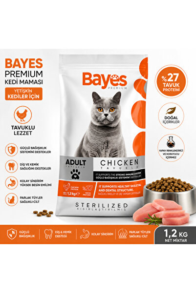 Bayes Premium Sterilized Tavuklu Yetişkin Kısırlastırılmıs Kedi Maması 1,2 Kg