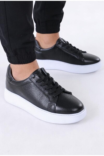 Premium Siyah Erkek Sneaker – %100 Hakiki Deri, Beyaz EVA Tabanı