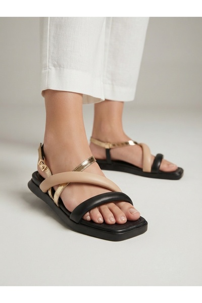 Rüya Shoes صندل نسائي مريح من الجلد الطبيعي مع شريط نعل بولي - 3 سم