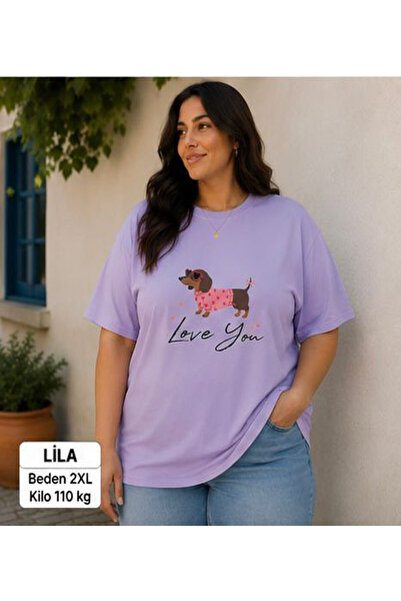 3S MODA تي شيرت نسائي كبير الحجم مطبوع عليه Basic Love You Digital