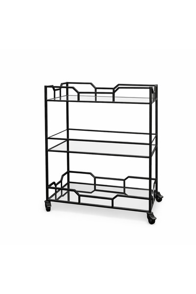 YINZUO 3-Tier Rolling Bar Cart with Glass Shelves, Tempered & Mirror Glass St...