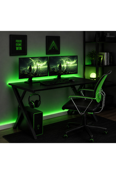 Homedora RGB LED Aydınlatmalı Oyuncu ve Çalışma Masası – Kumandalı 7 Renk Işı...