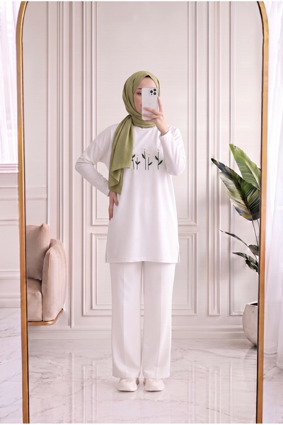 MİHRA STORE Laleay Elegantna bluza sa 5 izvezenih margarita-SS13148 bela