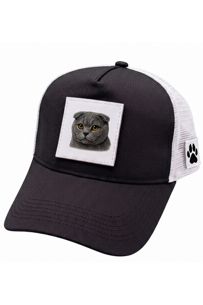 All animals Scottish Fold Cat Printed Patch Detailed Mesh Trucker Baseball Cap