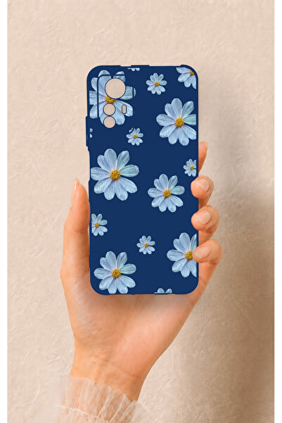 Vip Case Redmi Note 12S Uyumlu Mavi Papatya Desenli Silikon Kılıf
