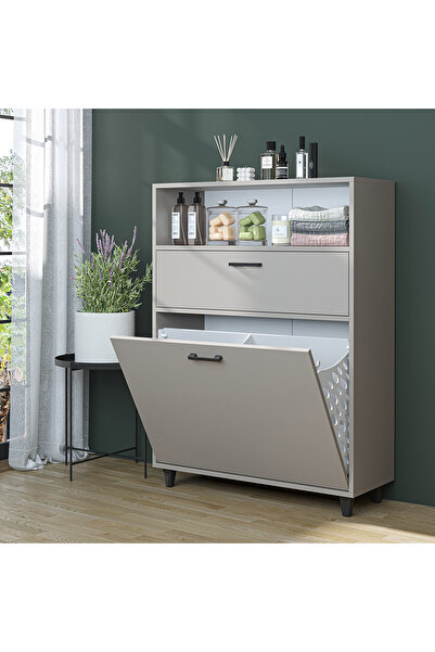 ROOMART Çamaşır Sepetli Banyo Dolabı, Çok Amaçlı Çekmeceli Dolap 90 cm