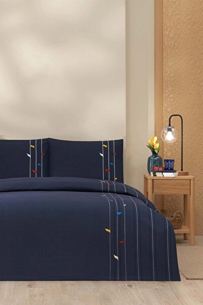 Özdilek Rf -Foreshore Navy Blue- Single Pique Set with Elastic Sheets
