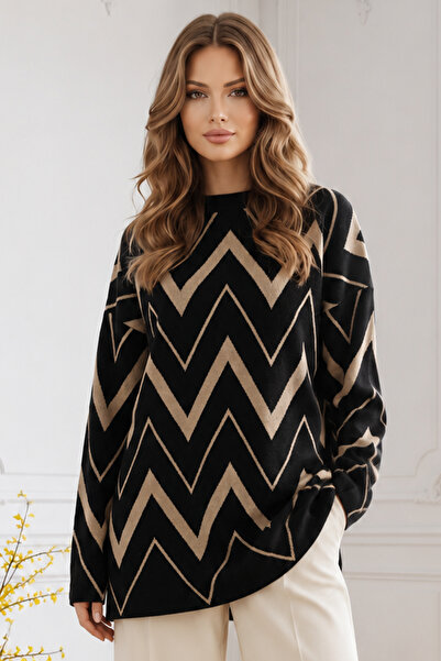 benguen Zigzag Patterned Knitwear Tunic R7187 Black