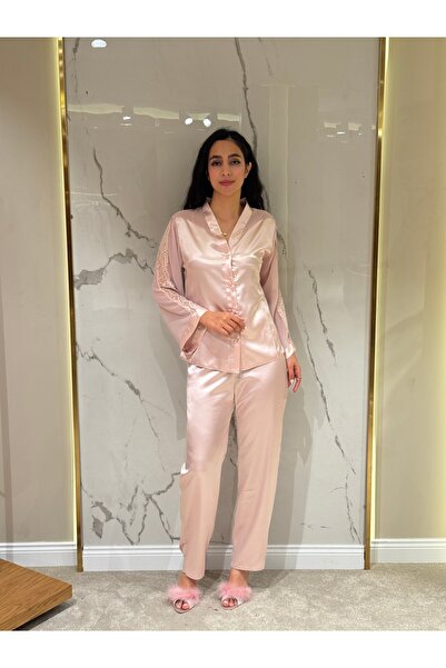 DAWN LİNE طقم بيجامة نوم من 6 قطع بأكمام من الساتان وشفاف من الداخل |   طقم ش...