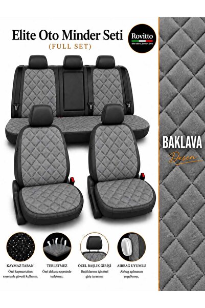 Elite Oto Koltuk Minder Seti - FULL SET - Kaymaz Taban - Terletmez - Pratik Montaj - Koltuk Koruma Kılıfı