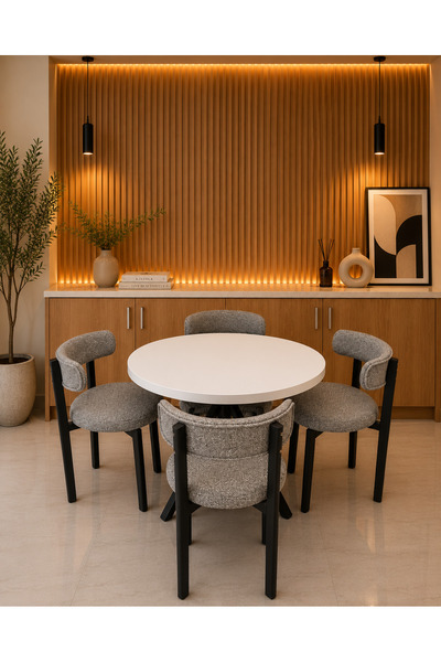 MEDA CONCEPT Modern Yuvarlak Yemek Masası Takımı 4 Kişilik