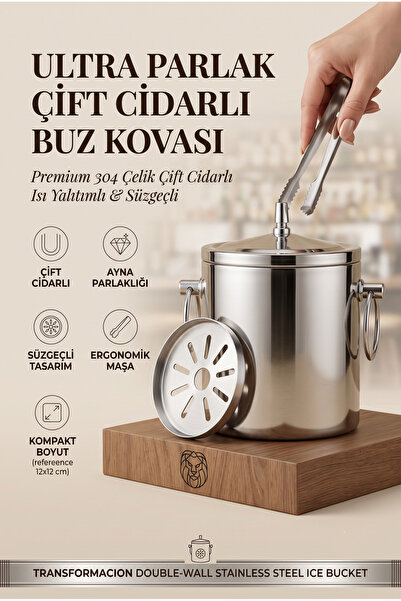 Transformacion Çift Cidarlı Isı Yalıtımlı Buz Kovası Termosu 1 L - Ultra Parl...