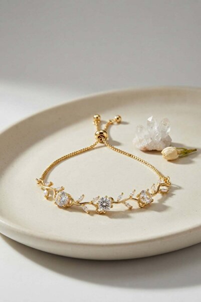 Inure Jewelry سوار مصقول من النحاس على شكل زهرة اللبلاب مرصع بحجر الزركون ذهب...