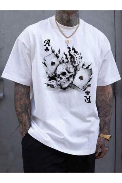 9TAY Men's Skulls Poker Cards Printed Short Sleeve T-Shirt - Stylish Graphic ...