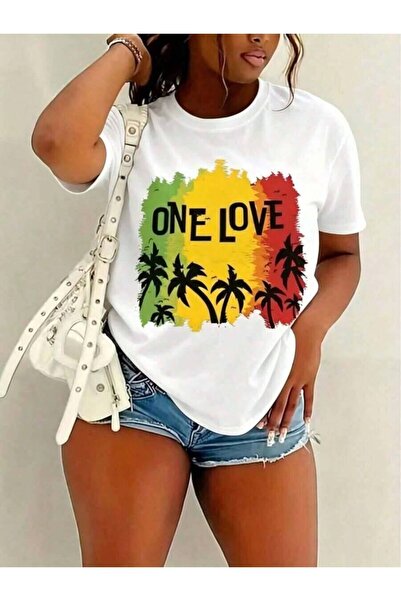 23ERVA Fashionable Clothing "One Love With Palm Trees & Colors" Print, Short-...