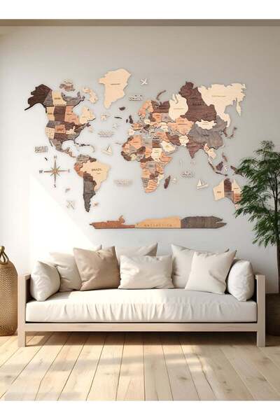 Enjoy The Wood 3D Wooden World Map Wall Decor, Smokey Wood Wall Art for Livin...