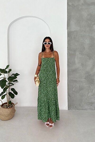 Noi Belis Floral Patterned Strappy Maxi Length Woven Dress Ss26El0051