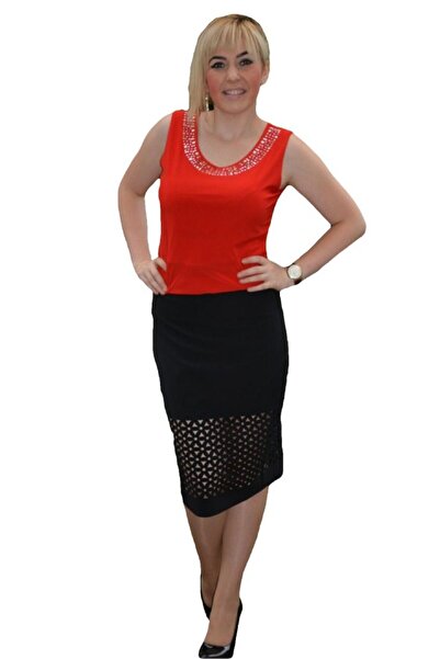OEM Fusta scurta, neagra, cu decupaje transparente in partea de jos